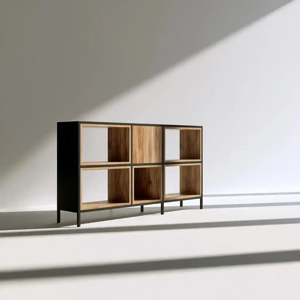 Estantería con compartimentos rectangulares y patas finas - marrón/negro