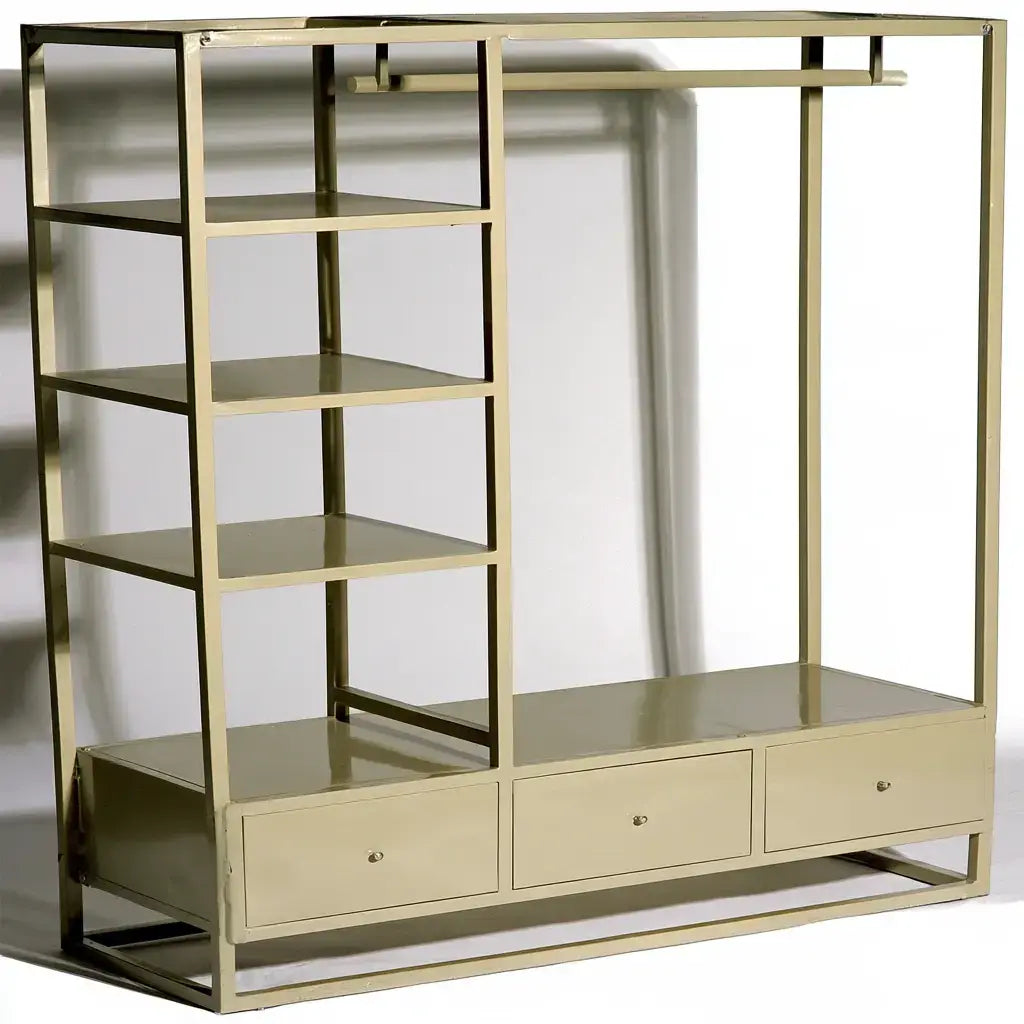 Perchero con estantes laterales y cajones bajos - beige