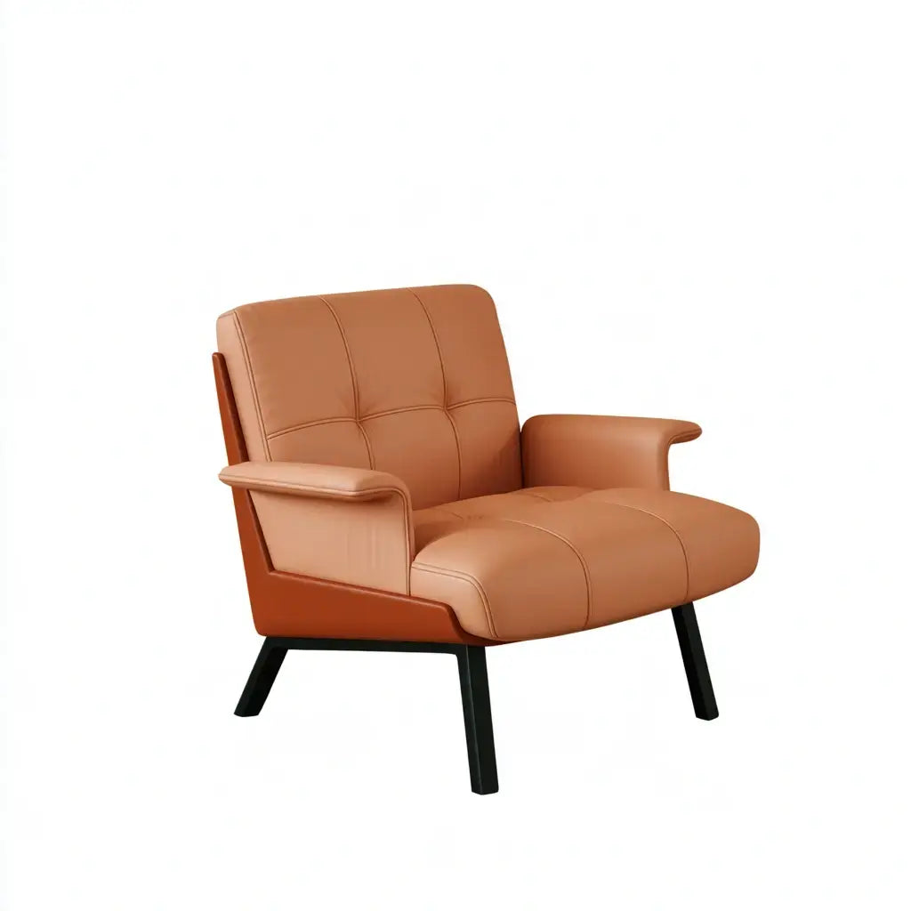 Sillón con cojines segmentados y brazos abiertos - naranja/marrón