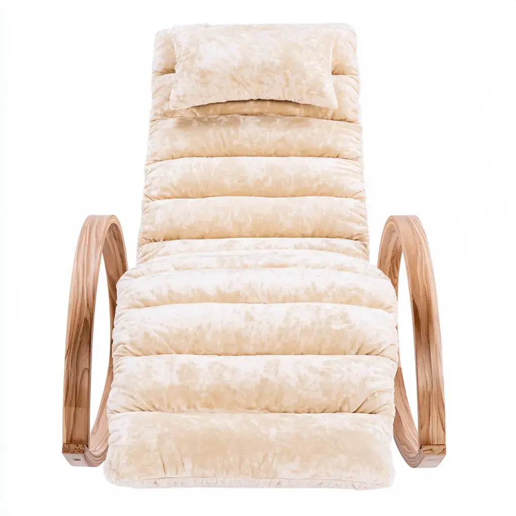 Mecedora con asiento alargado y acolchado segmentado - beige