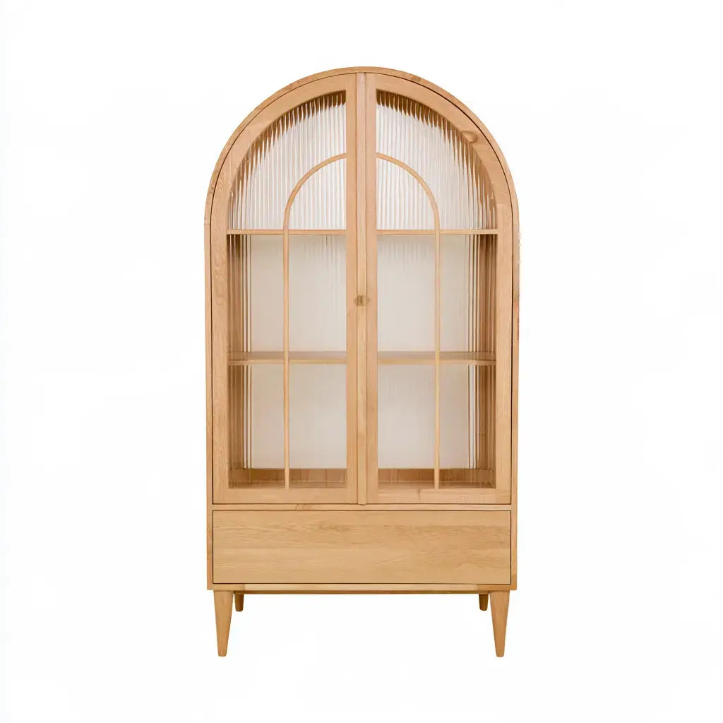 Vitrina con remate arqueado y cajón inferior - beige