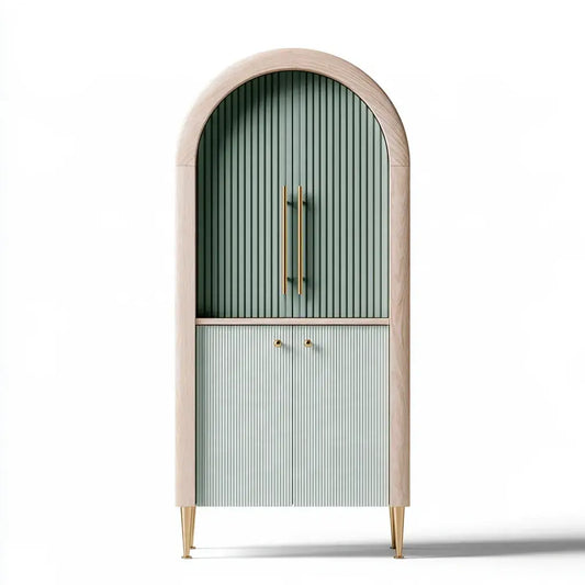 Armario estrecho con remate arqueado - verde/beige